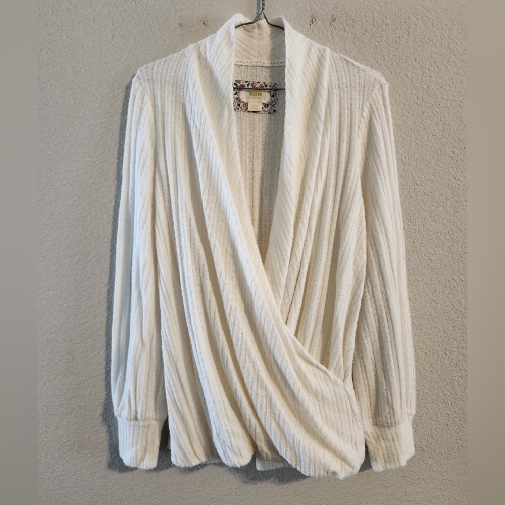 Anthropologie Maeve Women’s Surplice Faux Wrap Front Sweater Ivory size Small